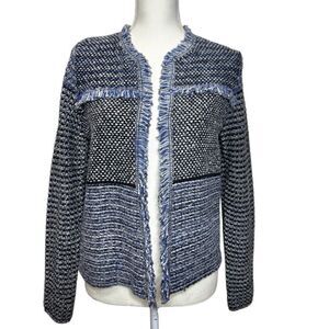 NWT Chicos Women's Franklin Fringe Cardigan Blue Gray Black Size 0 (S/4)‎